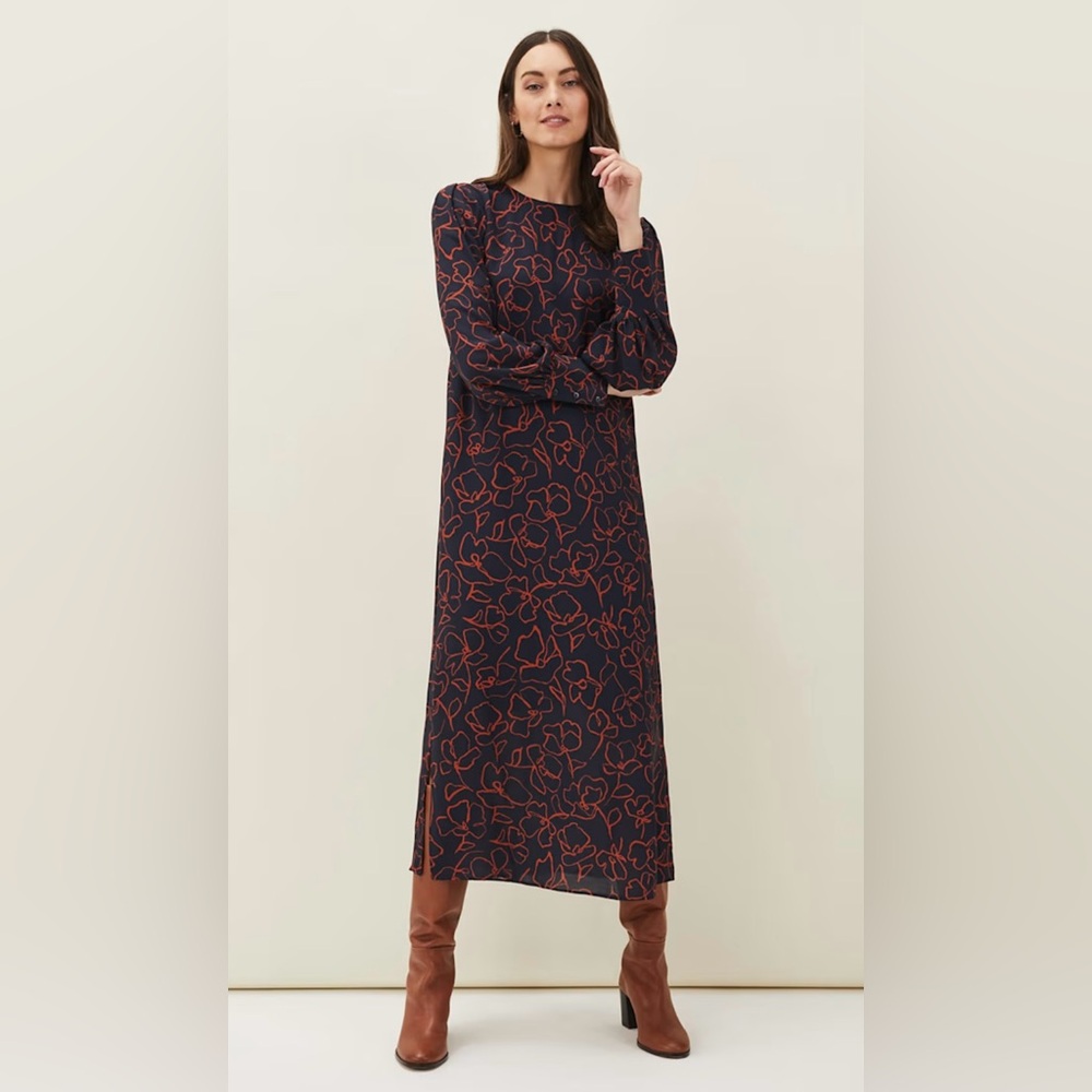Phase Eight cosmo abstract print midi dress long sleeve relaxed
